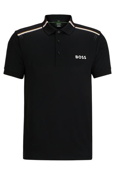 BOSS x Matteo Berrettini slim-fit polo shirt with signature stripes, Black