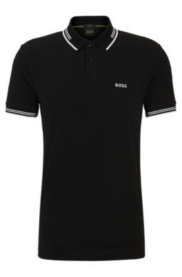 Hugo Boss Stretch-cotton Slim-fit Polo Shirt With Branding In Black