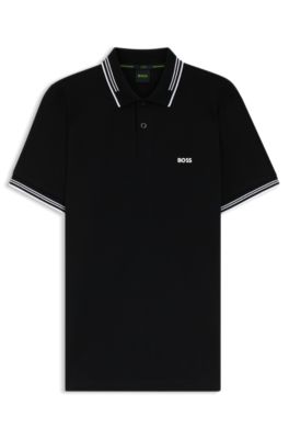 Polo slim fit de algod&oacute;n el&aacute;stico con detalles de la marca, Negro