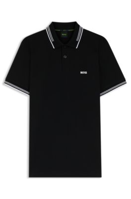 Slim-fit polo shirt with contrast-stripe details, Black