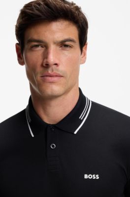 Stretch-cotton slim-fit polo shirt with branding and stripes