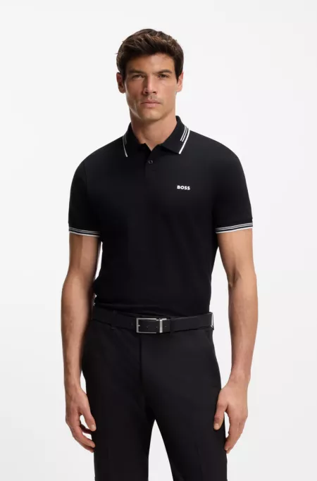 Stretch-cotton slim-fit polo shirt with branding and stripes