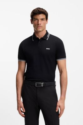 Polo slim fit de algod&oacute;n el&aacute;stico con detalles de la marca, Negro