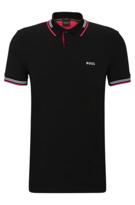 Hugo Boss Men's Stretch-cotton Slim-fit Polo Shirt With Logo Patch In Black