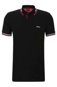 BOSS - Stretch-cotton slim-fit polo shirt with curved logo