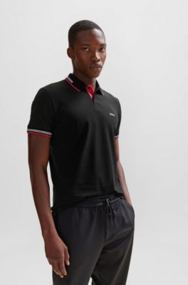 Polo slim fit de algod&oacute;n el&aacute;stico con detalles de la marca, Negro
