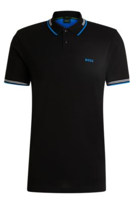 BOSS - Stretch-cotton slim-fit polo shirt with branding - Black