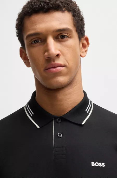Stretch-cotton slim-fit polo shirt with branding and stripes