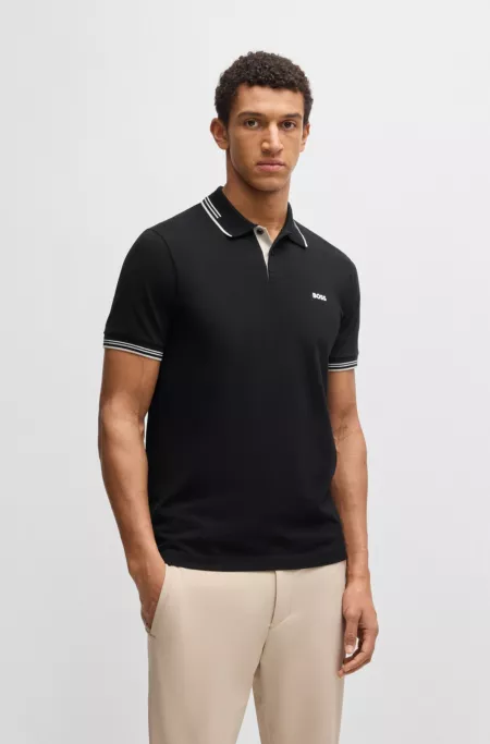Stretch-cotton slim-fit polo shirt with branding and stripes
