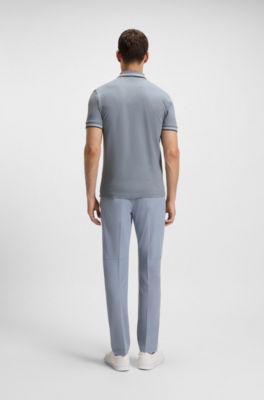 Polo Slim en coton stretch logot&eacute;, Gris sombre