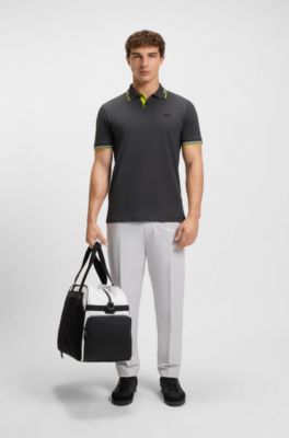 Polo slim fit de algod&oacute;n el&aacute;stico con detalles de la marca, Gris oscuro