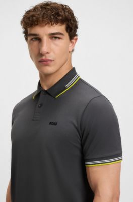 Polo slim fit de algod&oacute;n el&aacute;stico con detalles de la marca, Gris oscuro
