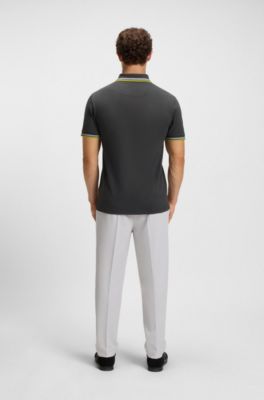 Polo slim fit de algod&oacute;n el&aacute;stico con detalles de la marca, Gris oscuro