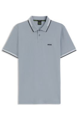 Slim-fit polo shirt with contrast-stripe details, Grey