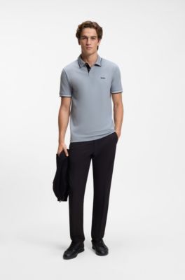Slim-fit polo shirt with contrast-stripe details, Grey