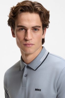 Slim-fit polo shirt with contrast-stripe details, Grey
