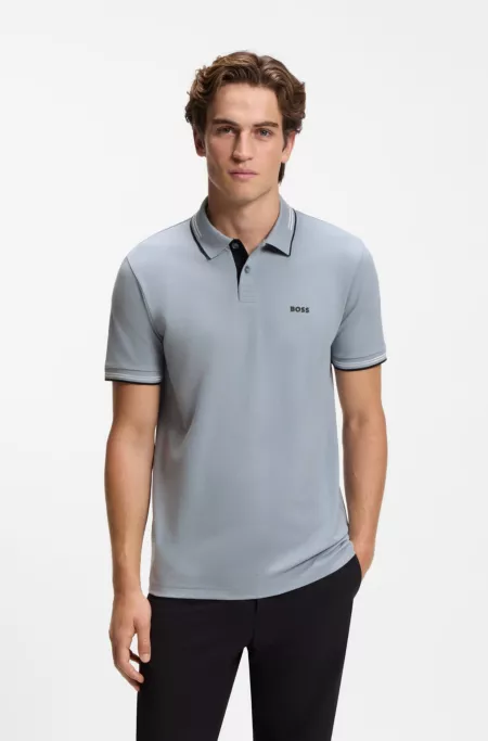 Stretch-cotton slim-fit polo shirt with branding and stripes
