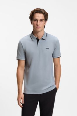 Slim-fit polo shirt with contrast-stripe details, Grey