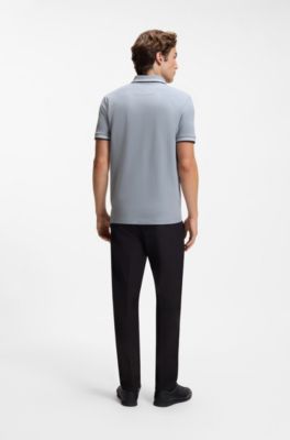 Slim-fit polo shirt with contrast-stripe details, Grey
