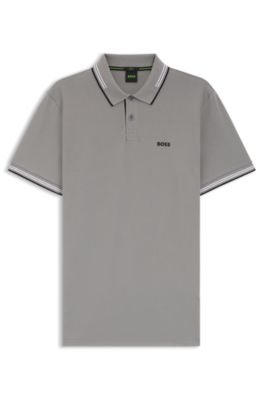 Polo slim fit con detalles de rayas en contraste, Gris claro