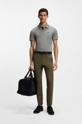 Polo slim fit con detalles de rayas en contraste, Gris claro