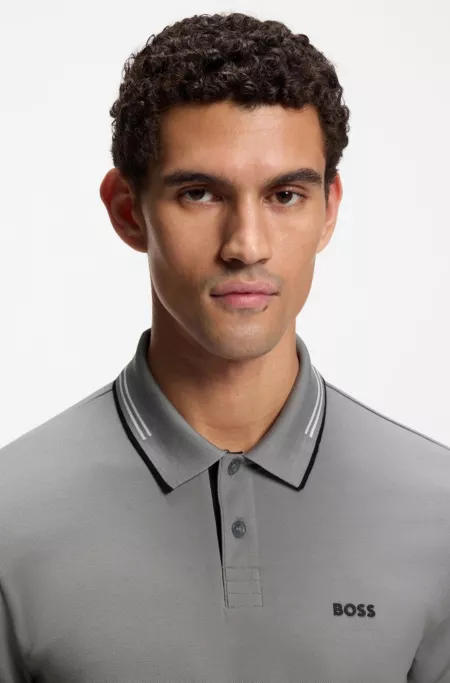 Stretch-cotton slim-fit polo shirt with branding and stripes