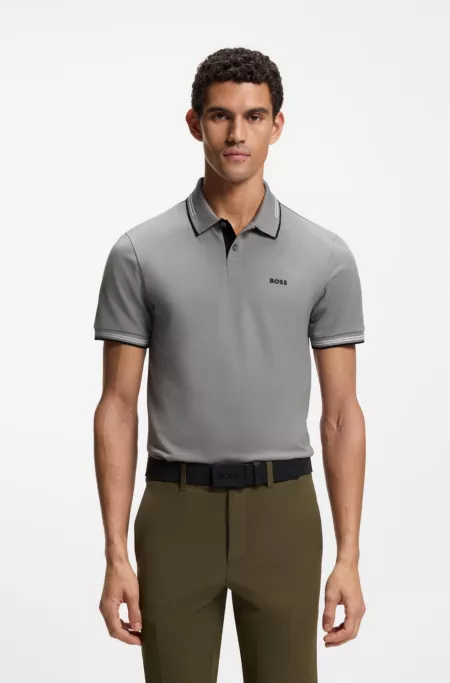 Stretch-cotton slim-fit polo shirt with branding and stripes