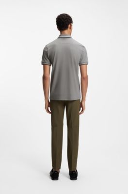 Polo slim fit con detalles de rayas en contraste, Gris claro