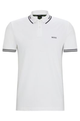 Hugo Boss Stretch-cotton Slim-fit Polo Shirt With Branding In White