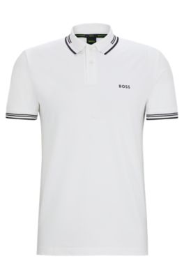 BOSS Stretch cotton slim fit polo shirt with branding White