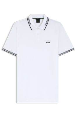 Polo Slim en coton stretch logot&eacute;, Blanc