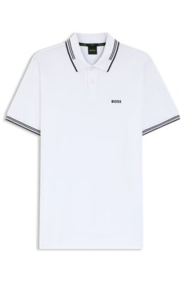 Polo slim fit con detalles de rayas en contraste, Blanco