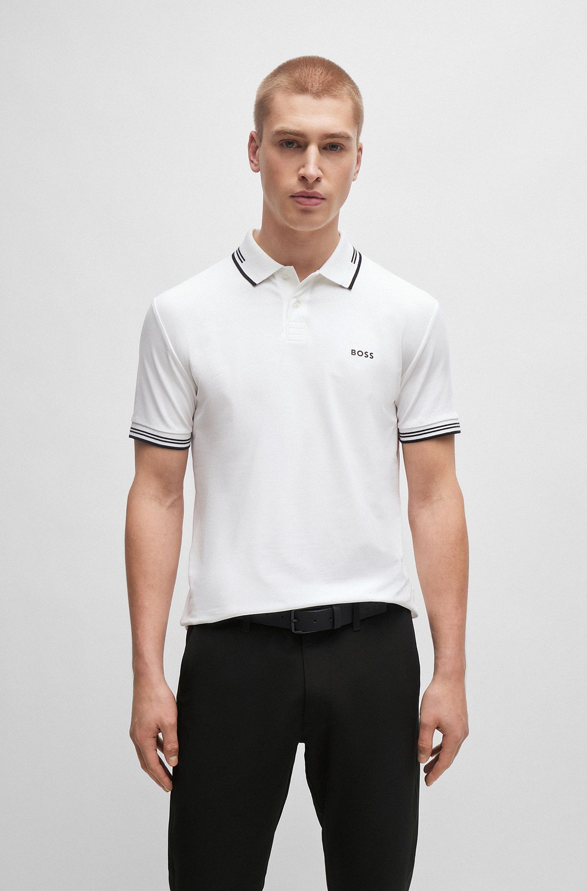 Stretch-cotton slim-fit polo shirt with branding, White