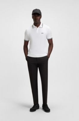 Polo slim fit de algod&oacute;n el&aacute;stico con detalles de la marca, Blanco