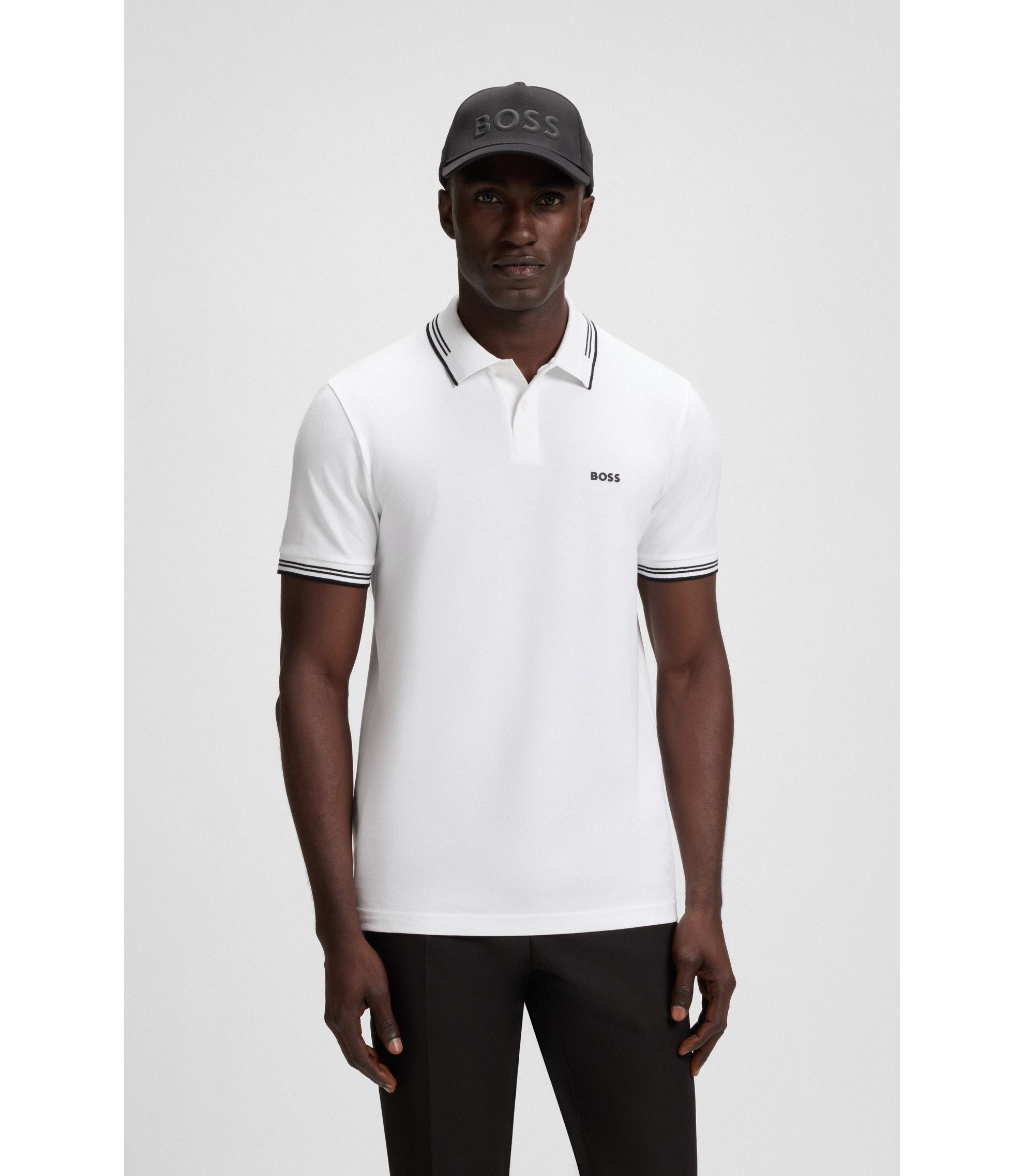 HUGO BOSS ポロシャツ ホワイト BOSS - Polo shirt with seersucker structure - White
