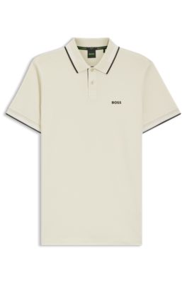 Polo slim fit con detalles de rayas en contraste, Blanco