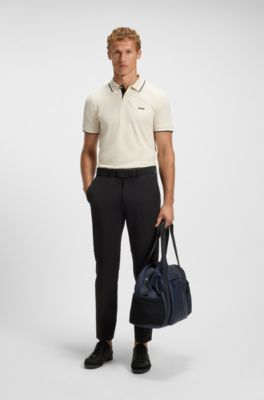 Polo slim fit con detalles de rayas en contraste, Blanco
