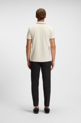 Polo slim fit con detalles de rayas en contraste, Blanco