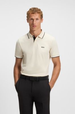 Polo slim fit con detalles de rayas en contraste, Blanco