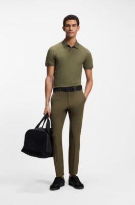 Polo slim fit con detalles de rayas en contraste, Caqui