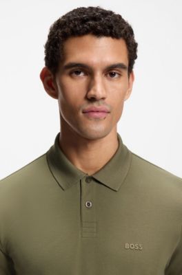 Polo slim fit con detalles de rayas en contraste, Caqui