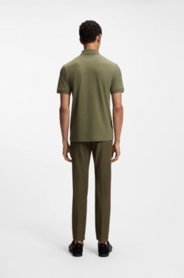 Polo Slim en coton stretch logot&eacute;, Kaki