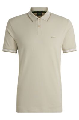 BOSS Stretch cotton slim fit polo shirt with branding Light Beige