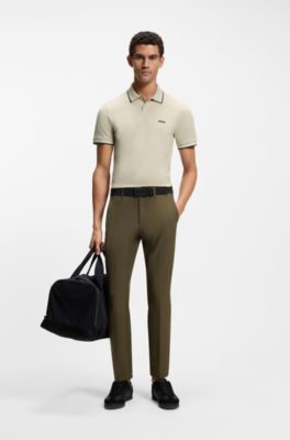 Slim-fit polo shirt with contrast-stripe details, Light Beige
