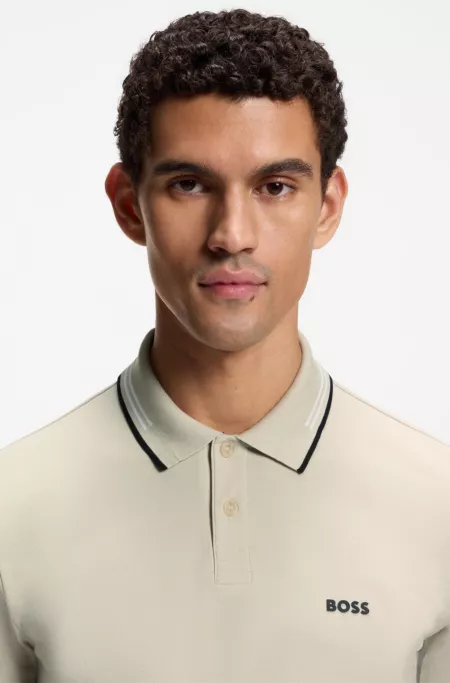Stretch-cotton slim-fit polo shirt with branding and stripes
