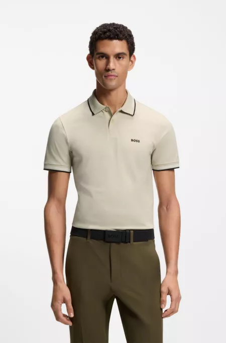 Stretch-cotton slim-fit polo shirt with branding and stripes