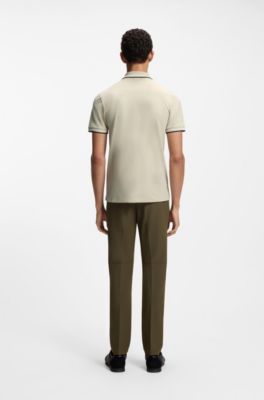 Slim-fit polo shirt with contrast-stripe details, Light Beige