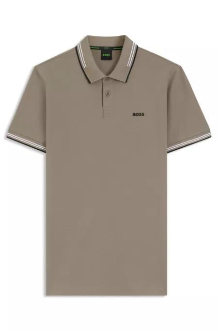 Stretch-cotton slim-fit polo shirt with branding and stripes