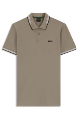 Polo Slim en coton stretch logot&eacute;, Chaux