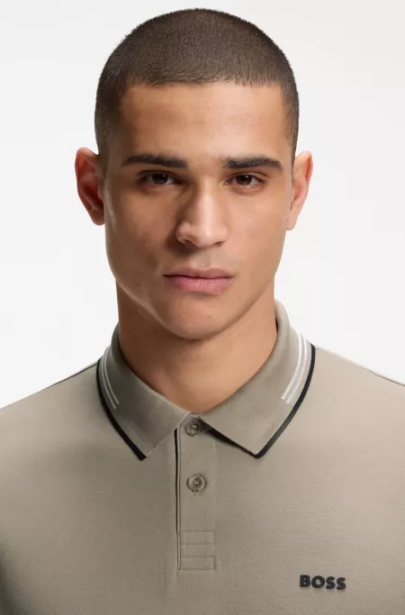 Stretch-cotton slim-fit polo shirt with branding and stripes